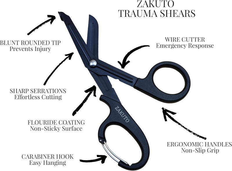 Zacuto Trauma Shears 2-Pack, 7.5" - Medical Scissors for Nurses, EMT & Doctors | Heavy Duty Bandage Scissors Non-Slip Grip, Carabiner clip, Stainless Steel Blades | Professional Medical Nursing Shears - Image 2